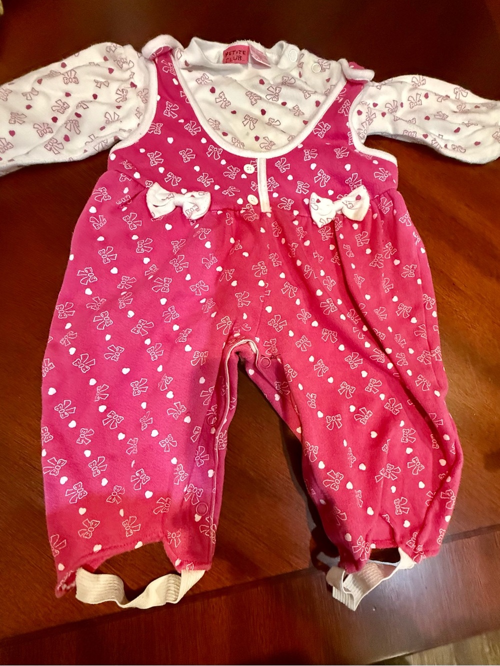 Vintage 1990 stirrup Pink Bow-Print Baby Footie One-Piece